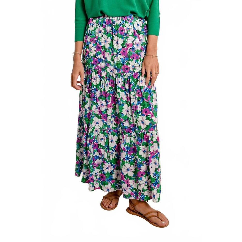 NEW MOLLY BRACKEN woven floral maxi skirt in green isae